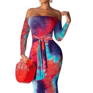 Off Shoulders Tye-Dye Maxi Dress